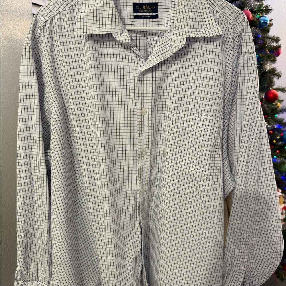 Club Room Men's White and Blue Checkered Shirt